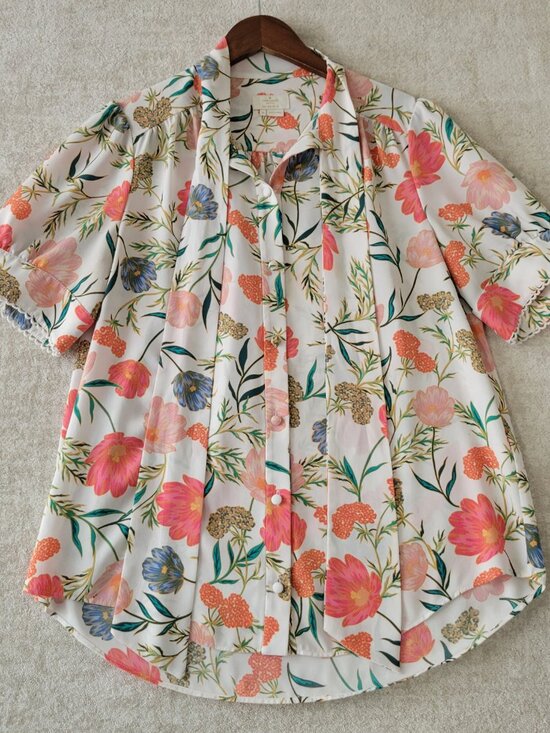kate spade Tops - Kate Spade New York Blossom Floral Tie Blouse Womens Medium Pink FLAWS